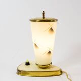 Lampe de table verre opalin et base laiton années 50