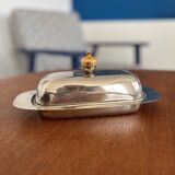 Beurrier vintage en métal argenté avec noisette doré