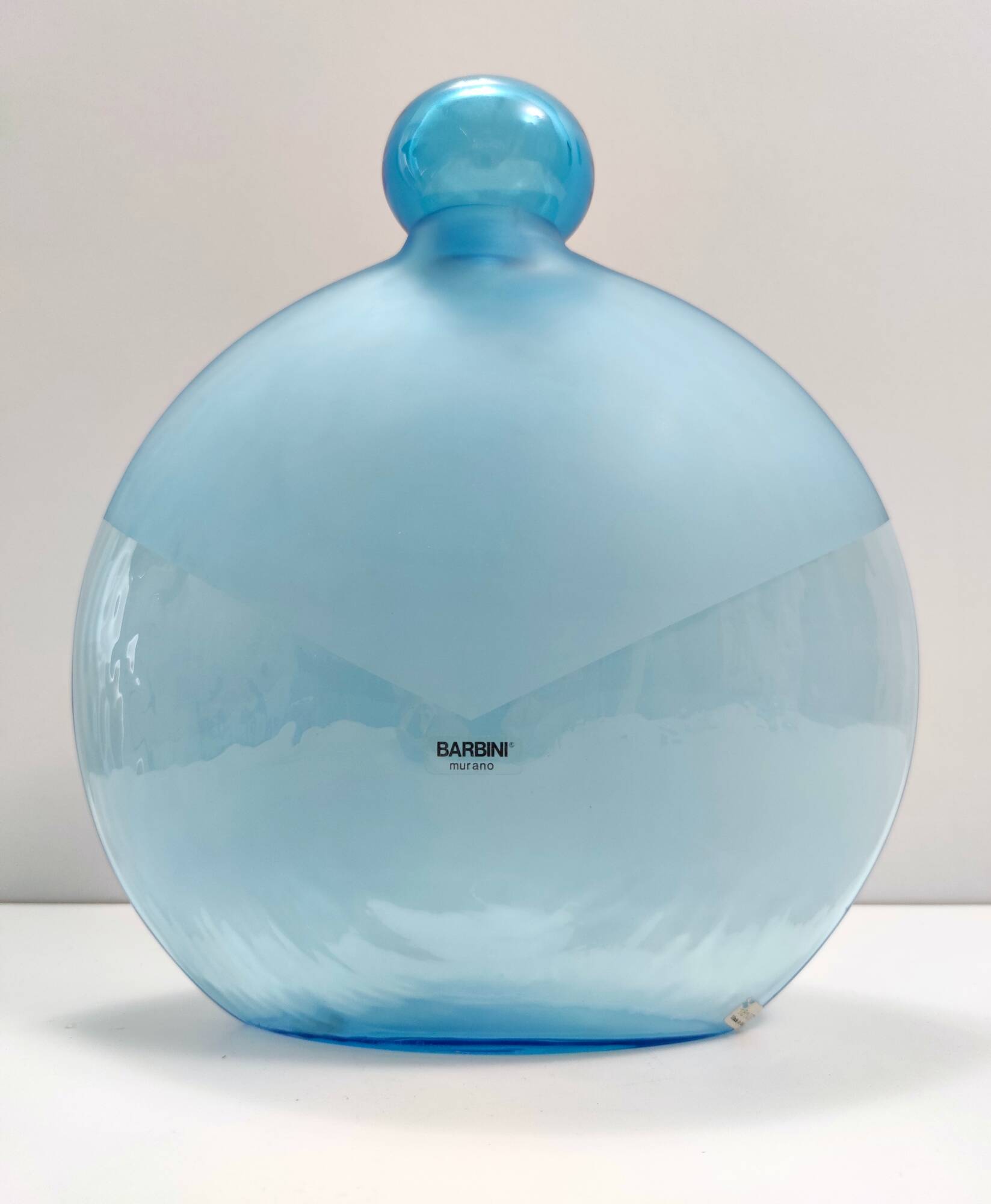 Round Cyan Murano Glass Bottle by Alfredo Barbini, Italy, 1980s