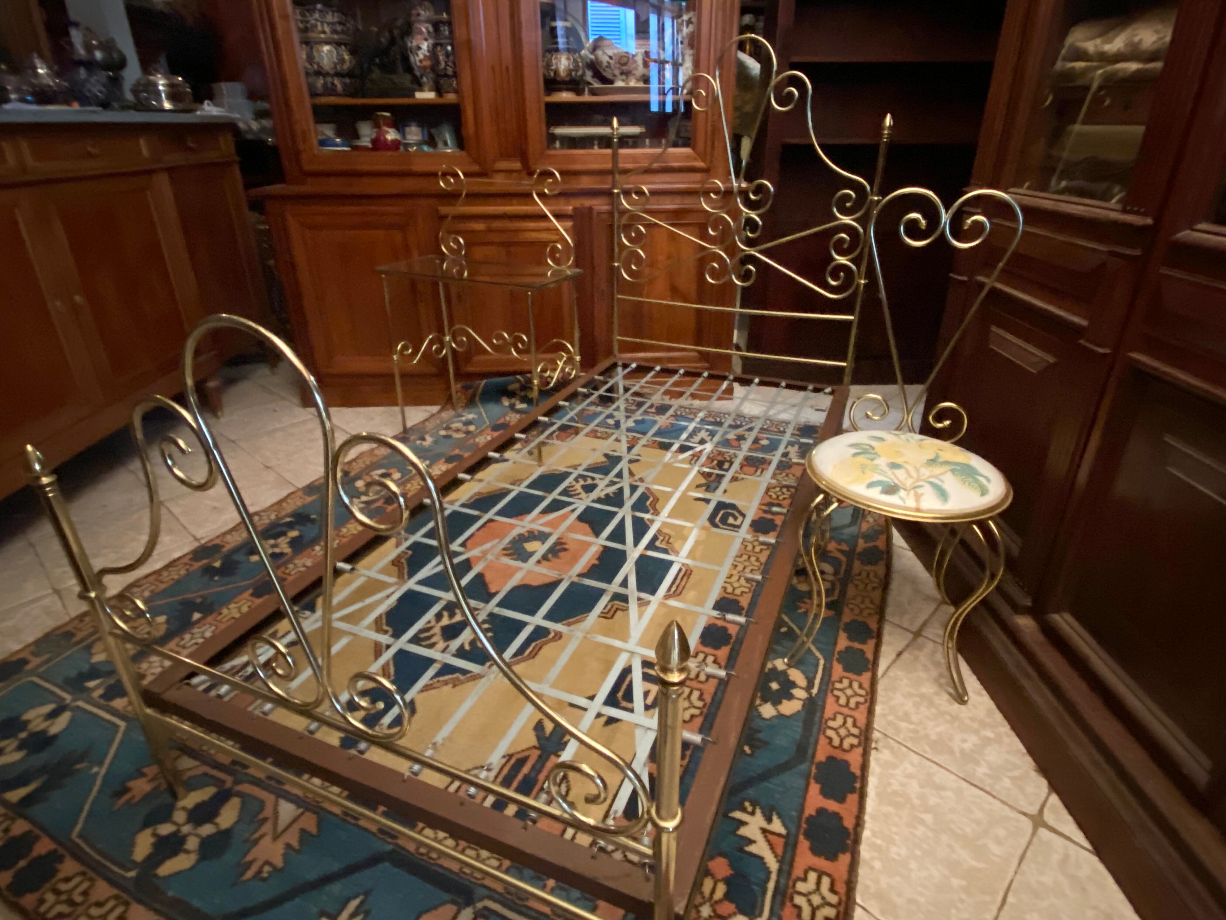 One person romantic bed with bedside table brass bedroom chair