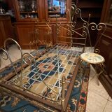 One person romantic bed with bedside table brass bedroom chair