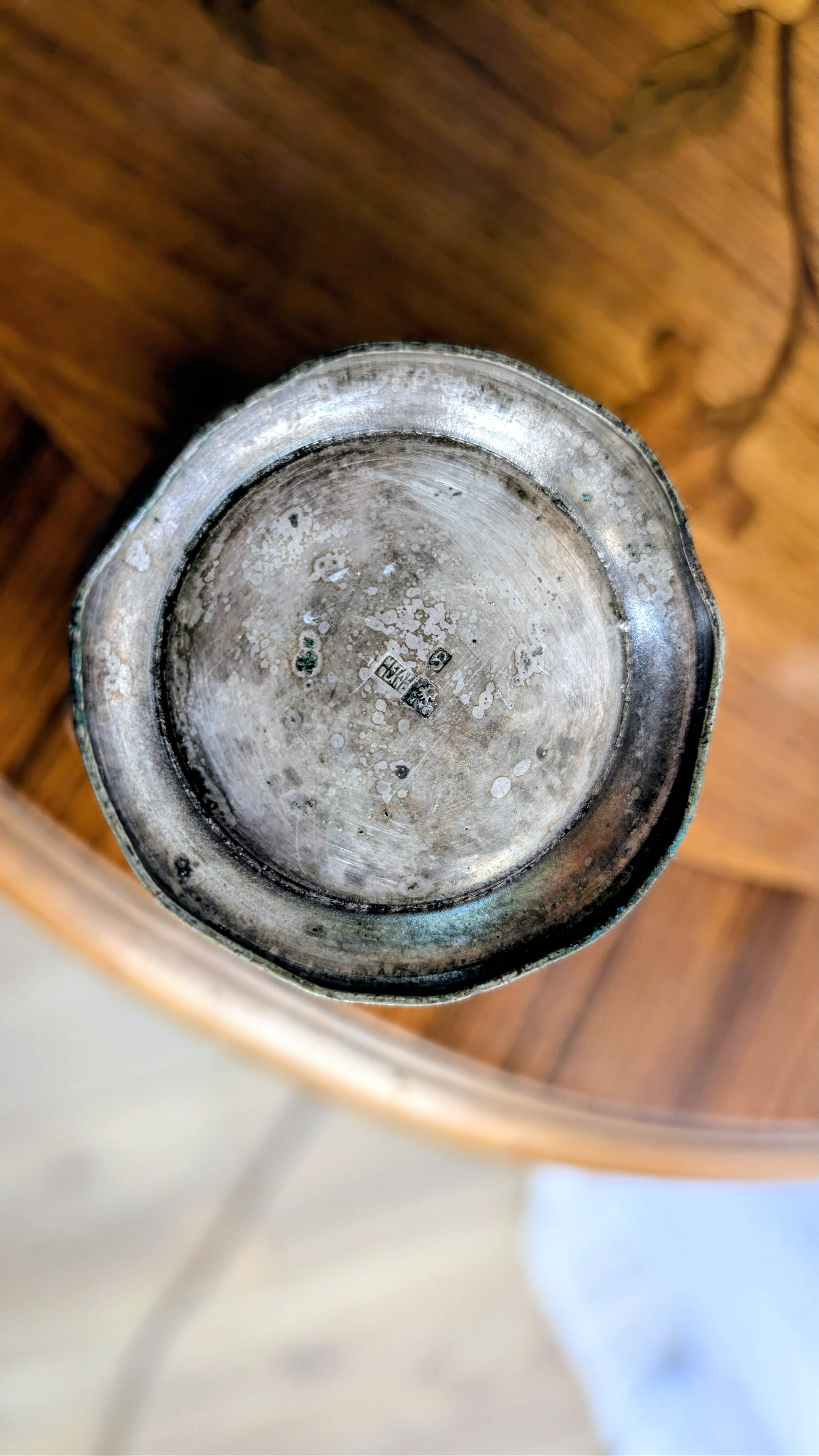 Antique white metal christening cup – engraved with “Mare” and a beautiful patina