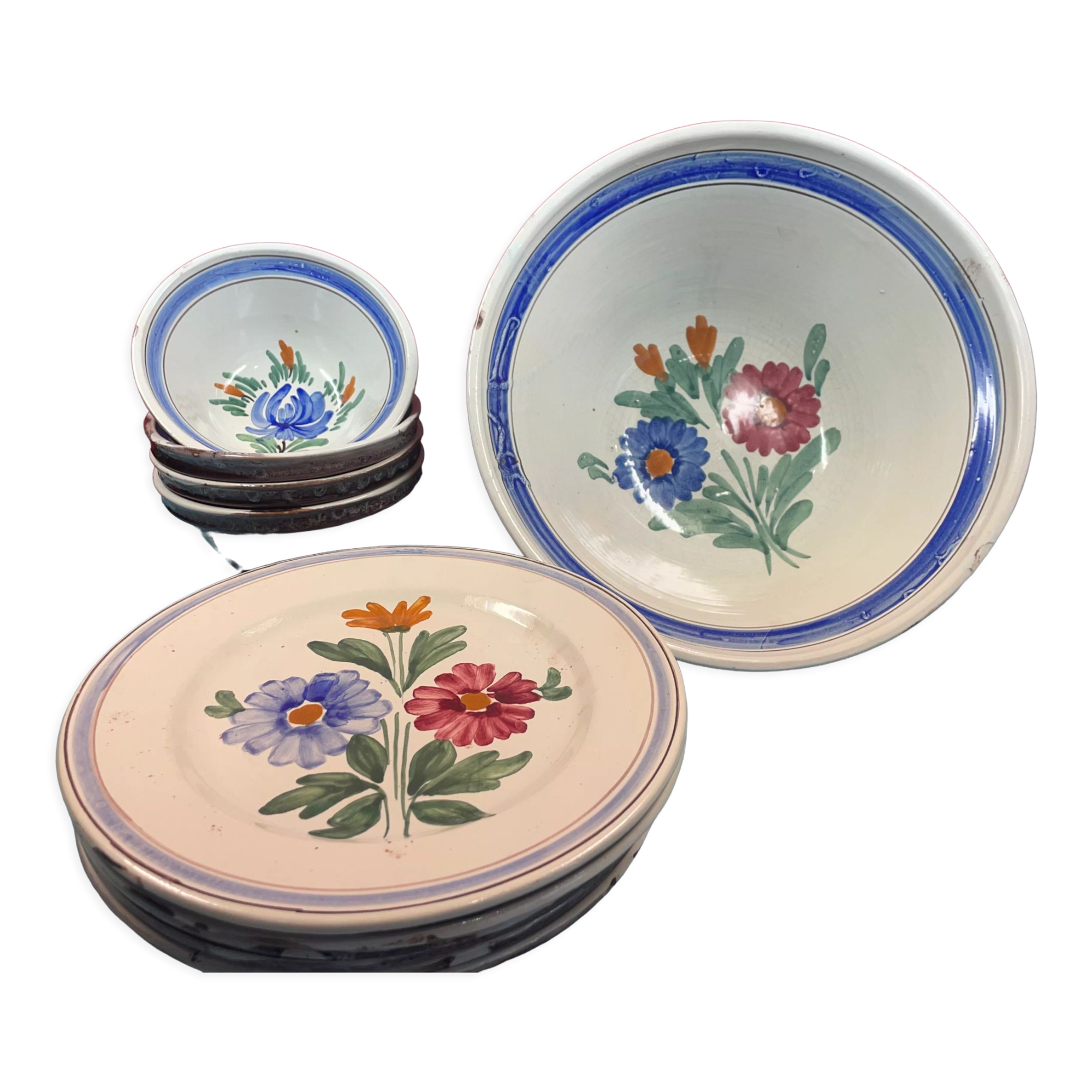 Old floral décor tableware 1 bowl, 6 flat plates & 4 bowls