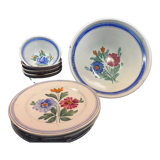 Vaisselle ancienne décor fleuri 1 saladier, 6 assiettes plates & 4 bols