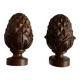 Set of 2 old pine cone shaped wooden tips