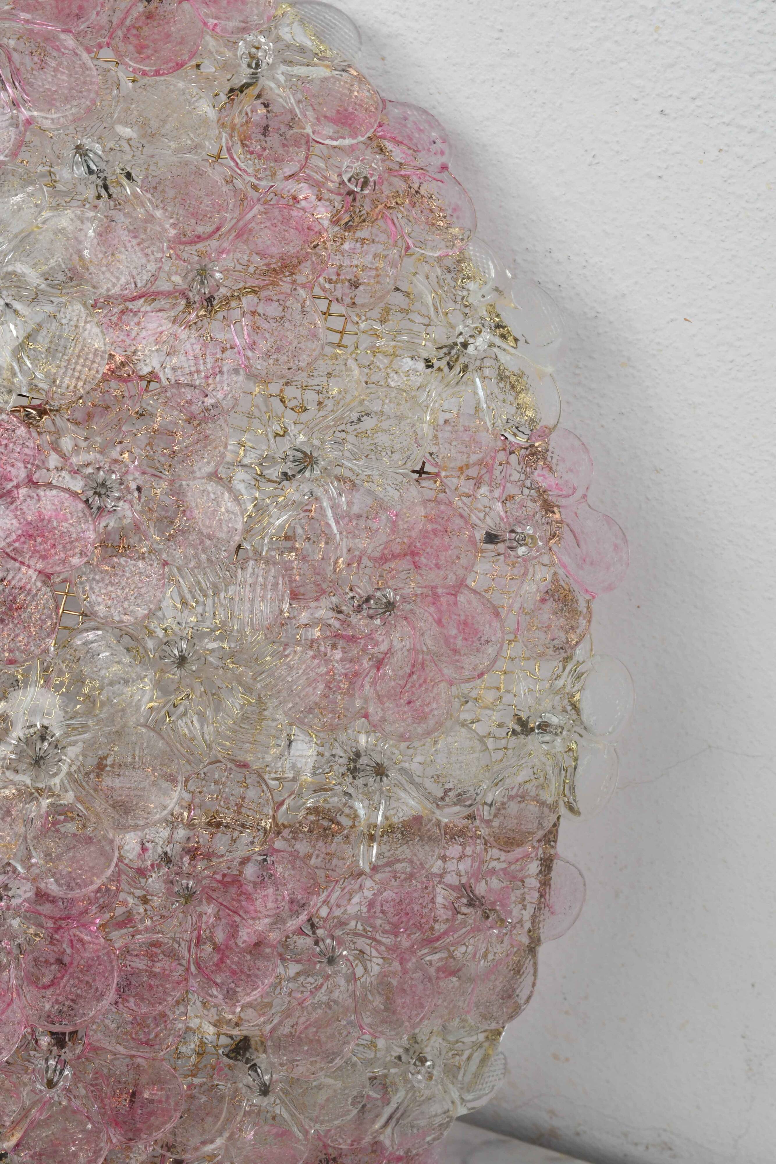 Wonderful Extra Large Size Pink Murano Glass Ceiling Light Flower by Seguso