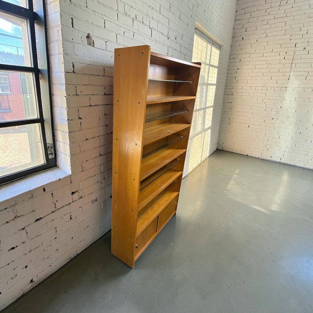 Shallow vintage wooden display cabinet / shelving unit / collector's cabinet