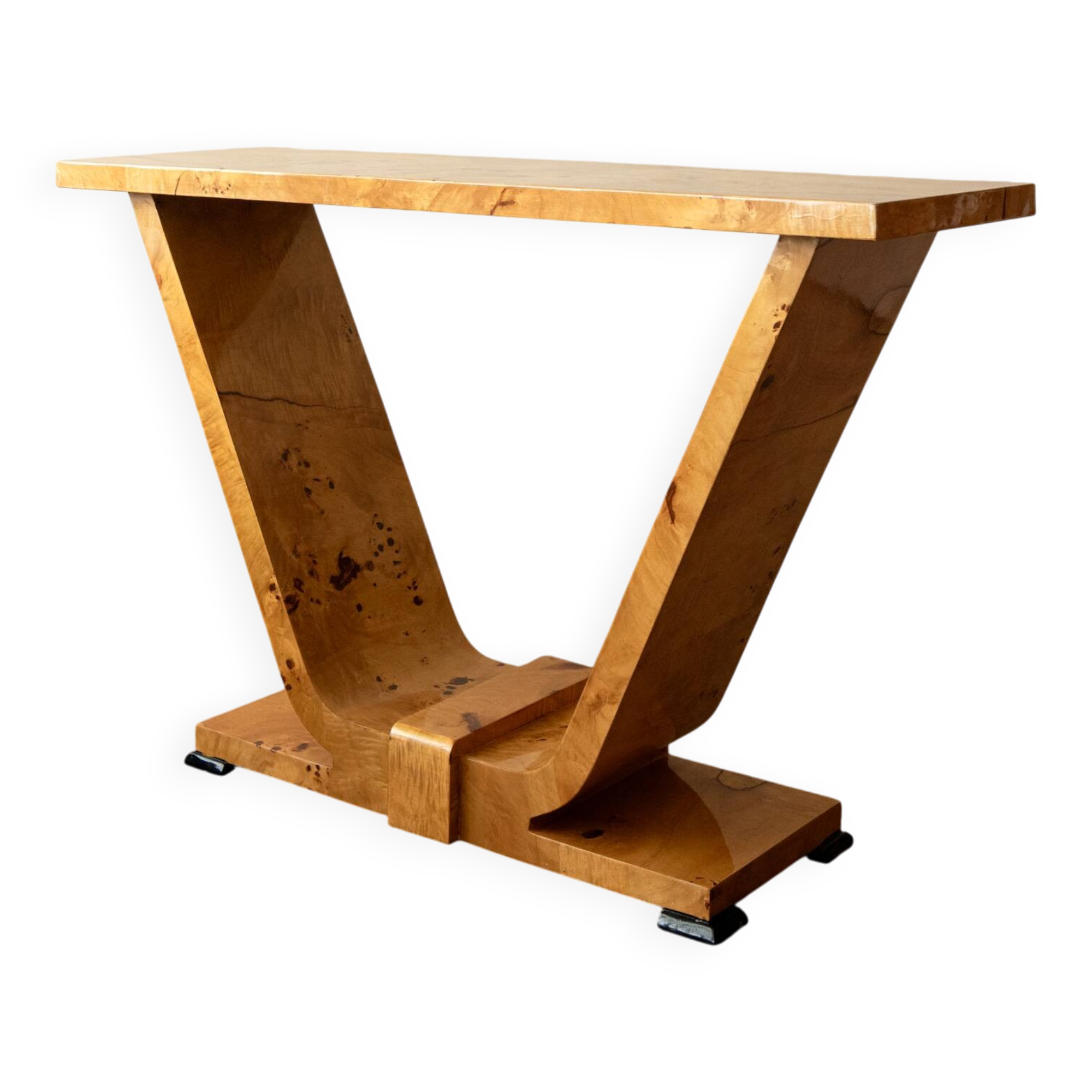 Art Deco Revival Burl Console Table, 1980s-1990s