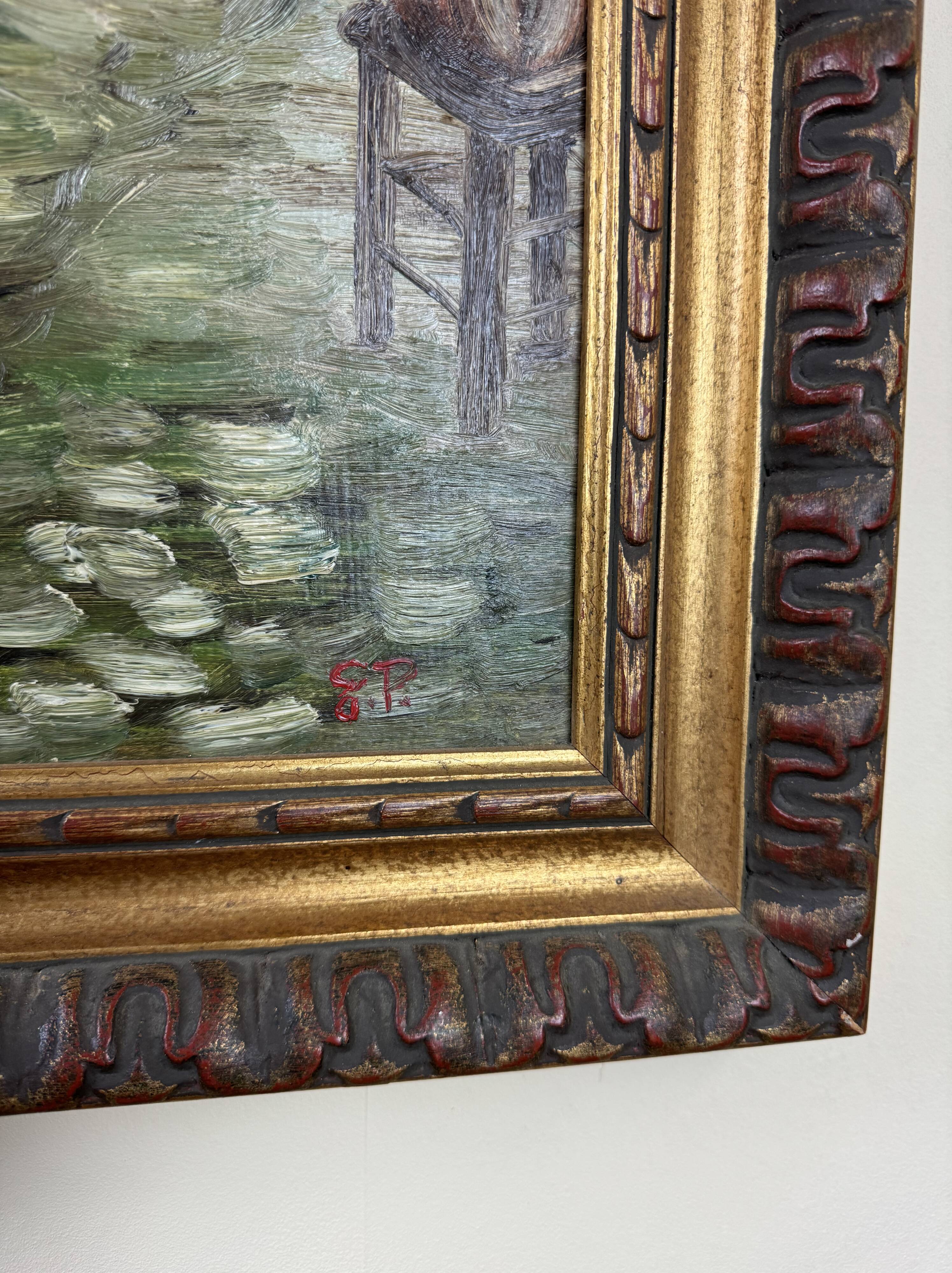 French School, early 20th century: oil on panel, lively street in Brittany