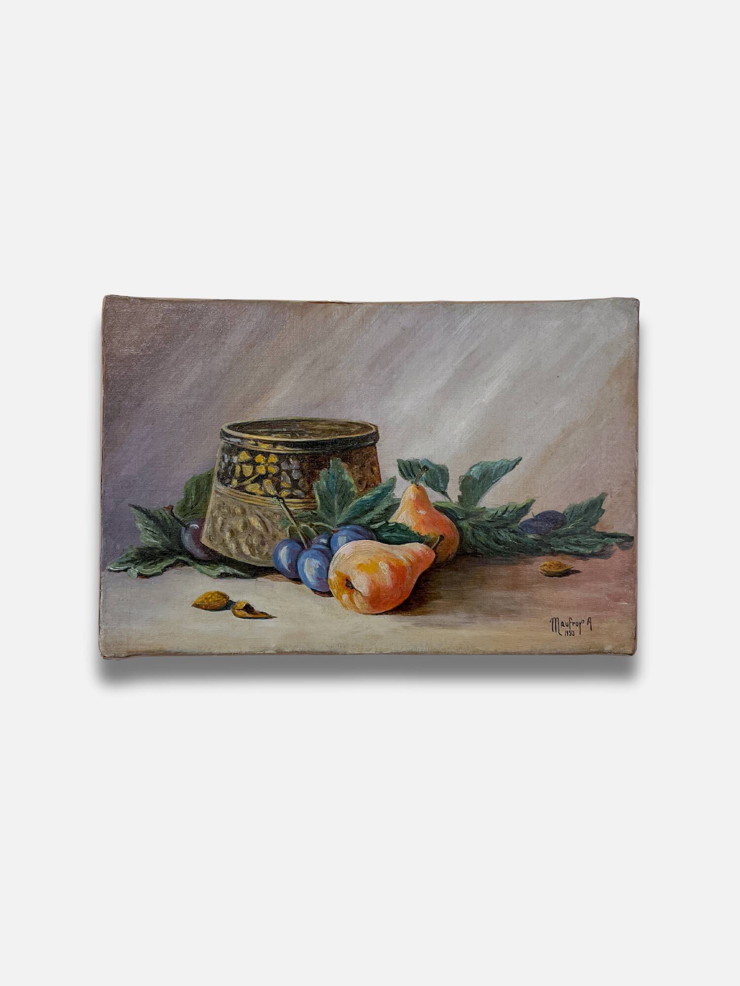 Painting - Ornamental still life with fruits and pot