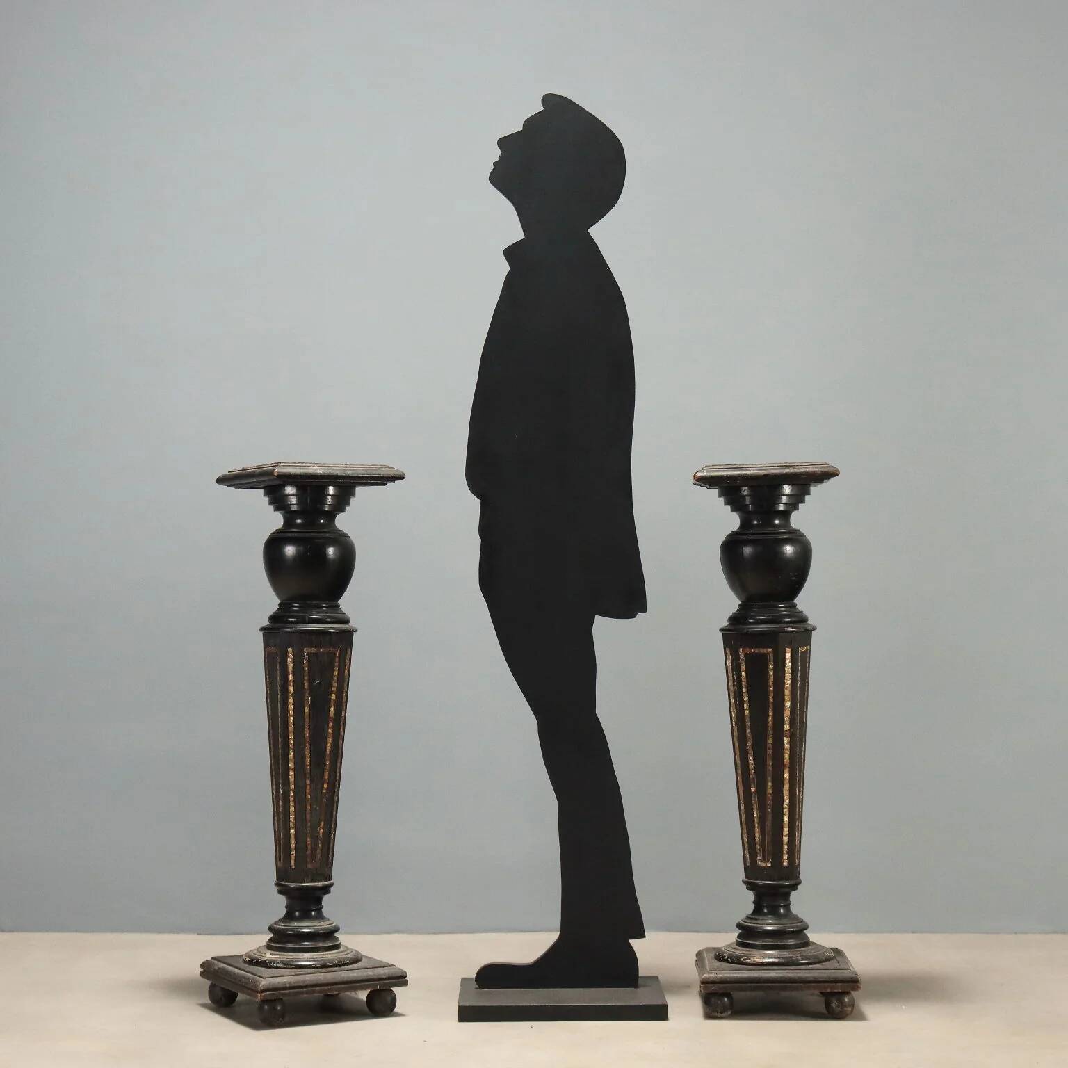 Antique ebonised wood and mother-of-pearl columns, 19th century