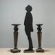 Antique ebonised wood and mother-of-pearl columns, 19th century