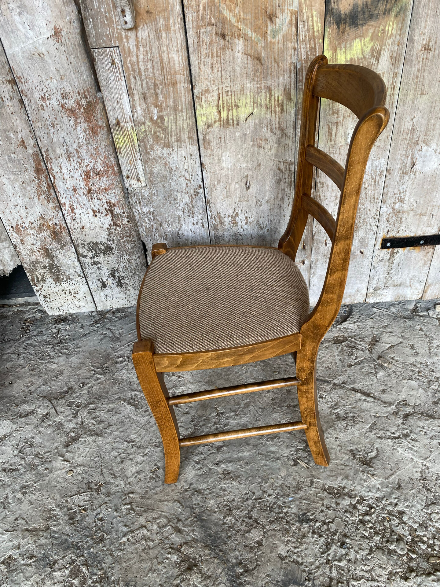 Set of 3 Antique BAUMANN Chairs Wood + Vintage Fabric Cushion Seat