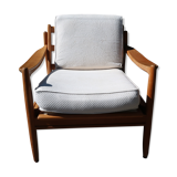 Scandinavian wooden armchair and fabric