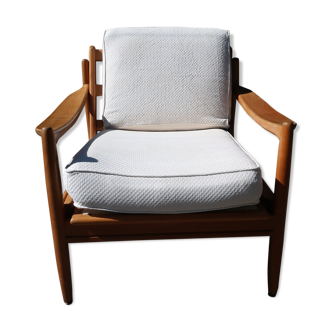 Scandinavian wooden armchair and fabric