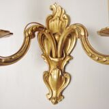 Pair of bronze sconces with four handmade toile de Jouy lampshades in France