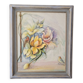 Tableau Oil on Canvas Dreamlike Female Profile, Flowers, Birds Michallon