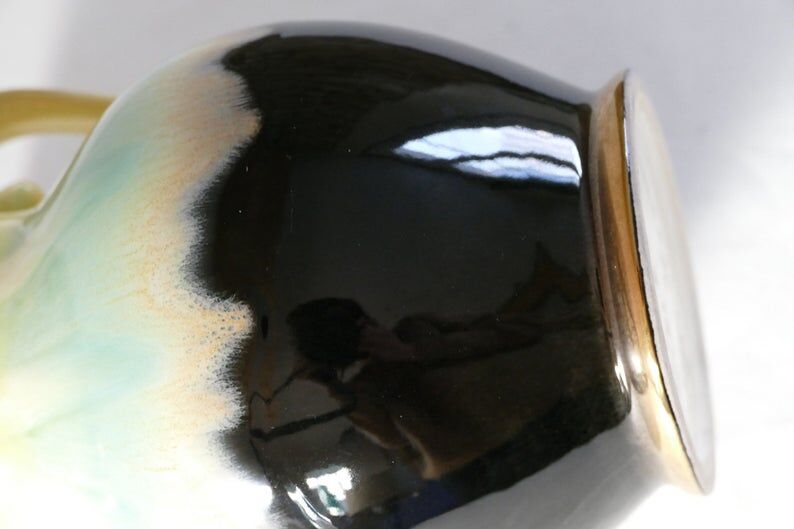 Vintage decorative amphore vase in gold glazed ceramic made in Germany