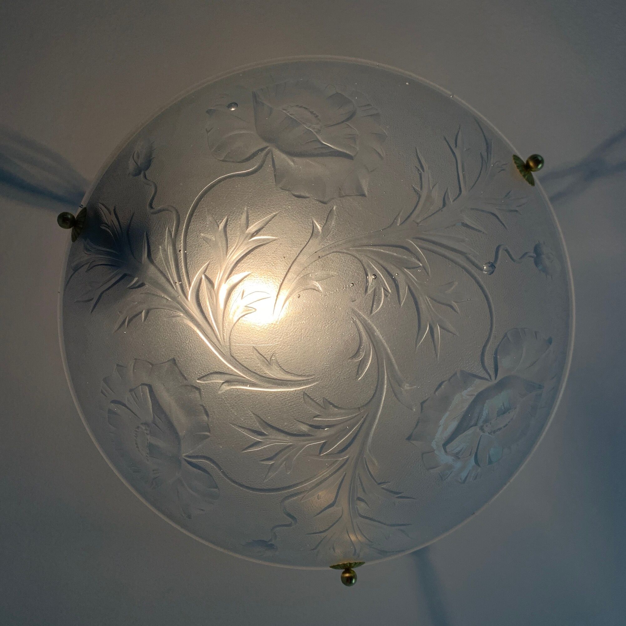 Art Deco vasque in glass pressed blue floral decoration France 1930
