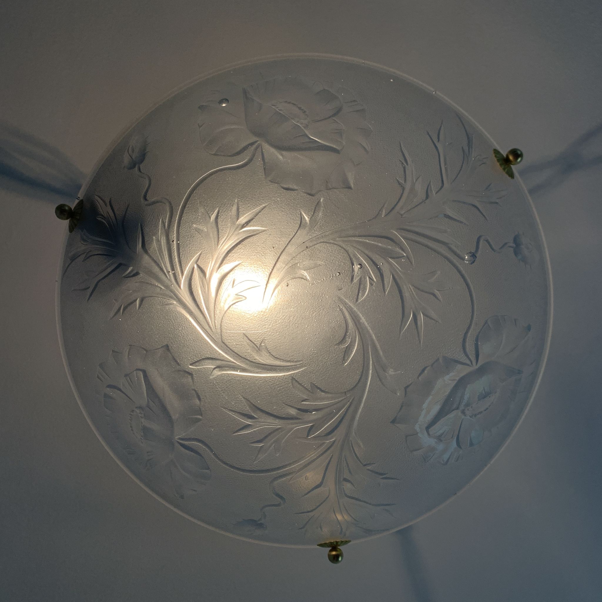 Art Deco vasque in glass pressed blue floral decoration France 1930