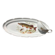 Large fish platter and its vintage porcelain sauce boat, decorated with pike.