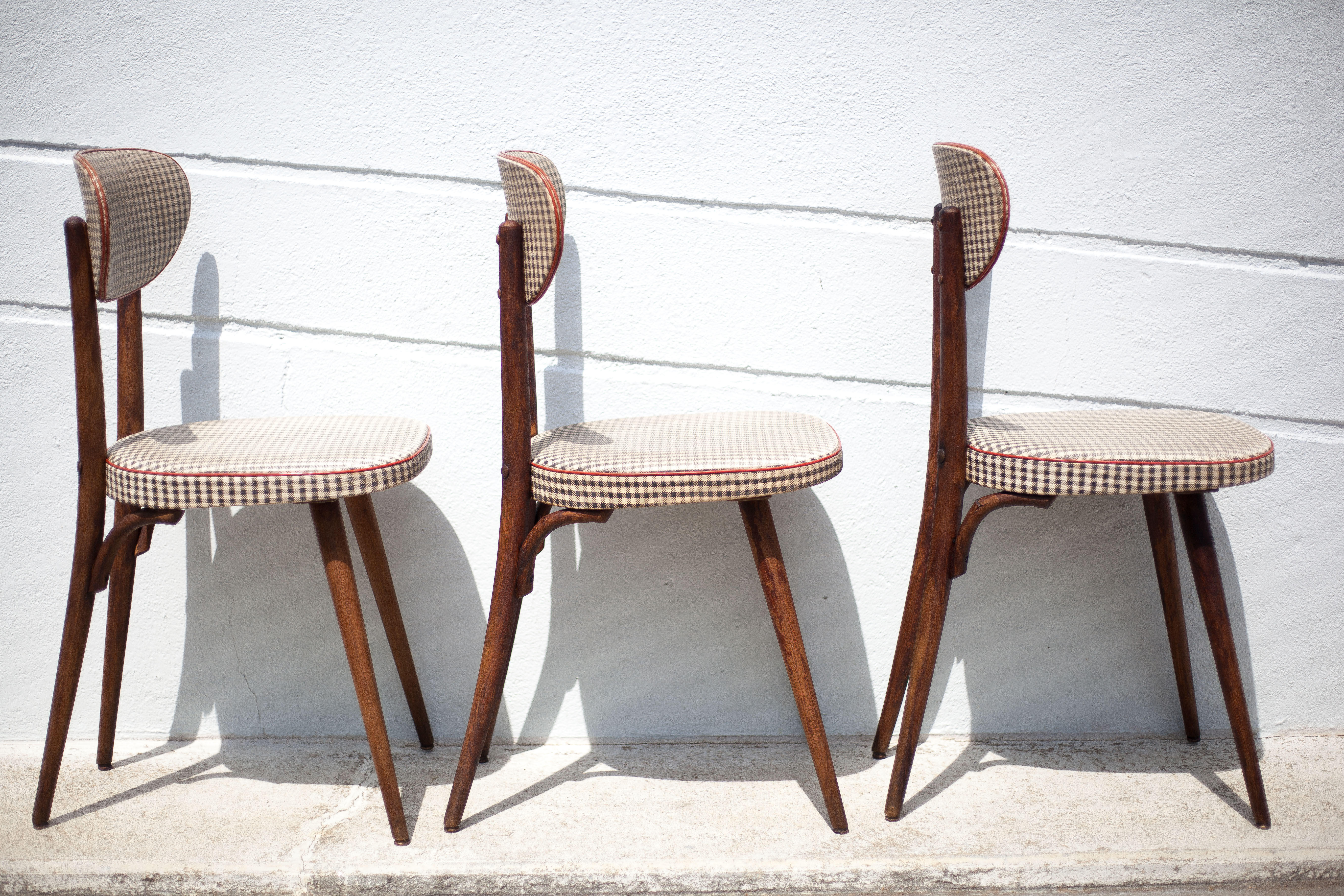 Set of 3 Baumann chairs model 732g2, bistro chair, wooden chair and vinyl fabric, kitchen, retro