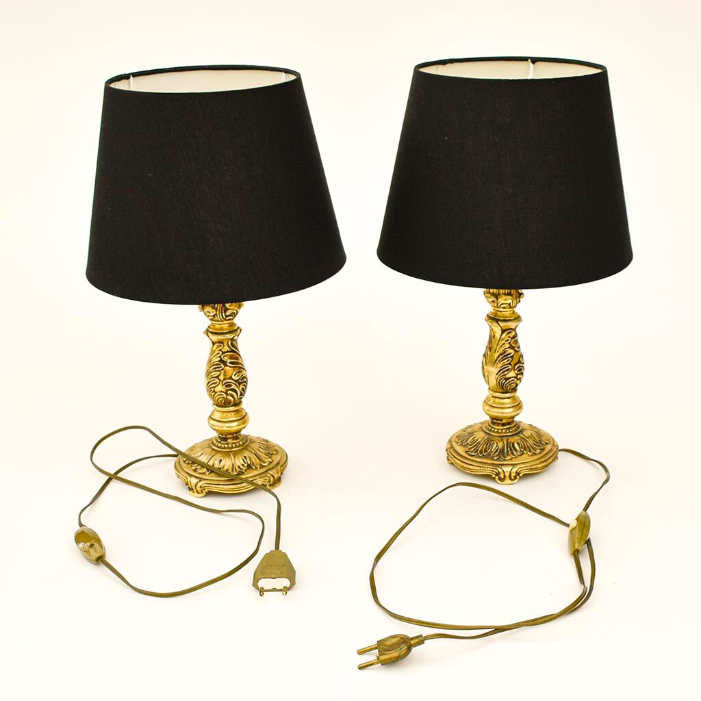 Pair of table lamps to lay vintage gold bronze old