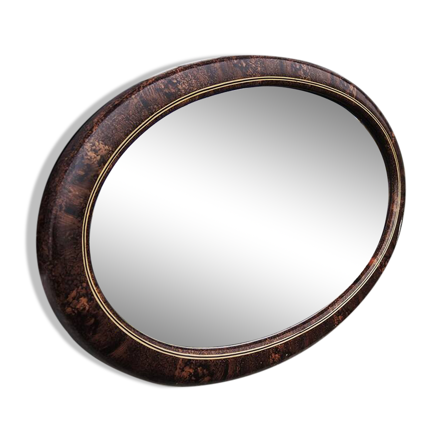 Antique Oval Beveled Mirror with Wooden Frame