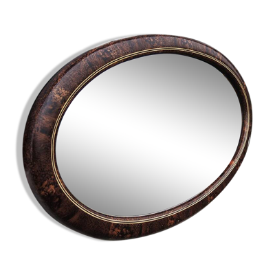 Ancien Miroir Biseauté Oval avec Cadre en Bois