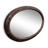 Ancien Miroir Biseauté Oval avec Cadre en Bois