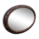 Ancien Miroir Biseauté Oval avec Cadre en Bois
