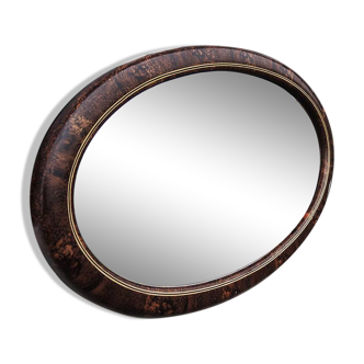 Antique Oval Beveled Mirror with Wooden Frame
