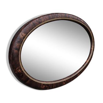 Antique Oval Beveled Mirror with Wooden Frame