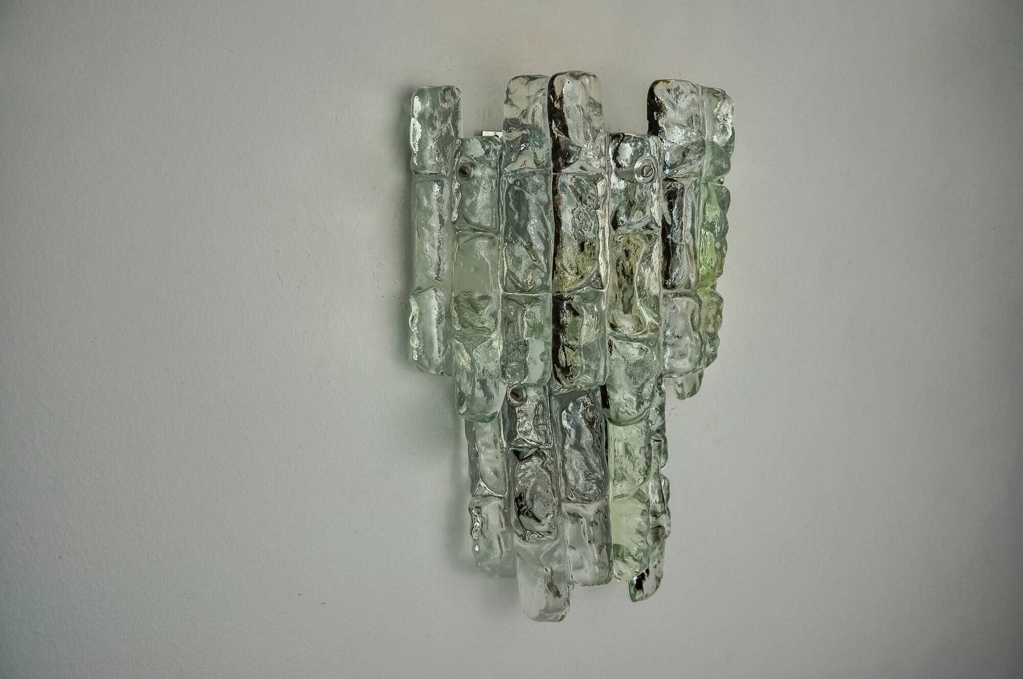 "Glaçon" wall lamp by JT Kalmar frosted glass Austria 1970