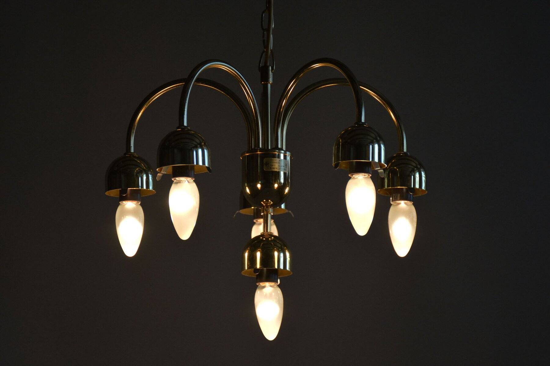 Mid-Century Chandelier in Brass and Opaline Glass, Czech, 1950s