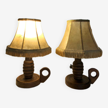 Turned wooden bedside lamps from the 1940s