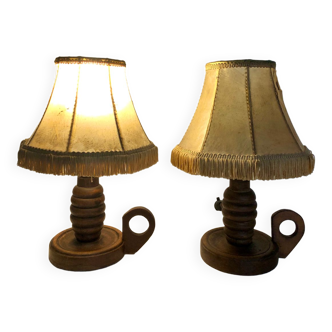 Lampes de chevet en bois tourné des années 40
