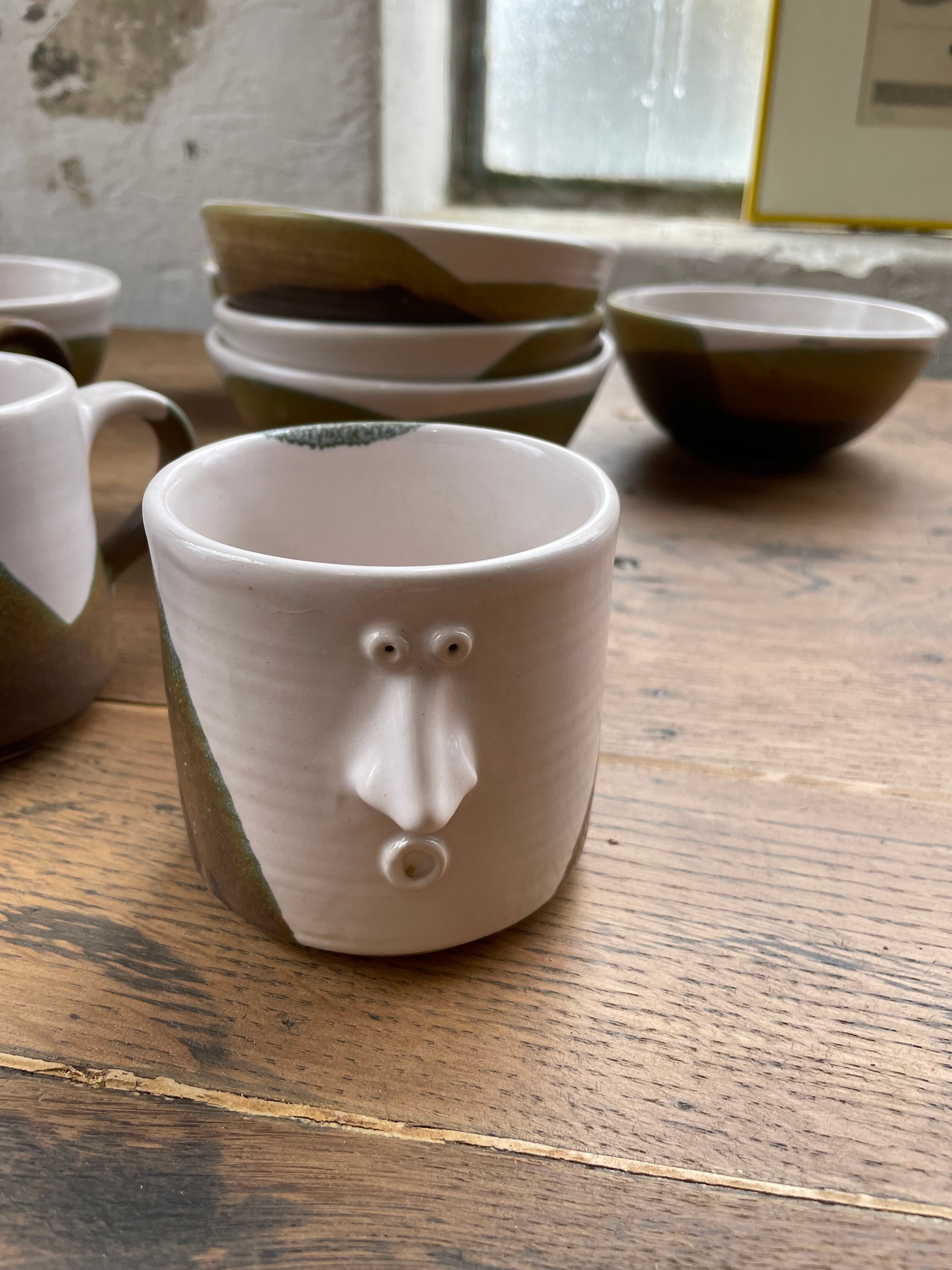 Anthropomorphic ceramic teapot, cups and bowl set