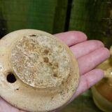 Ancienne chevrette gargoulette en terre vernissée  beige et jaune XIXème siècle