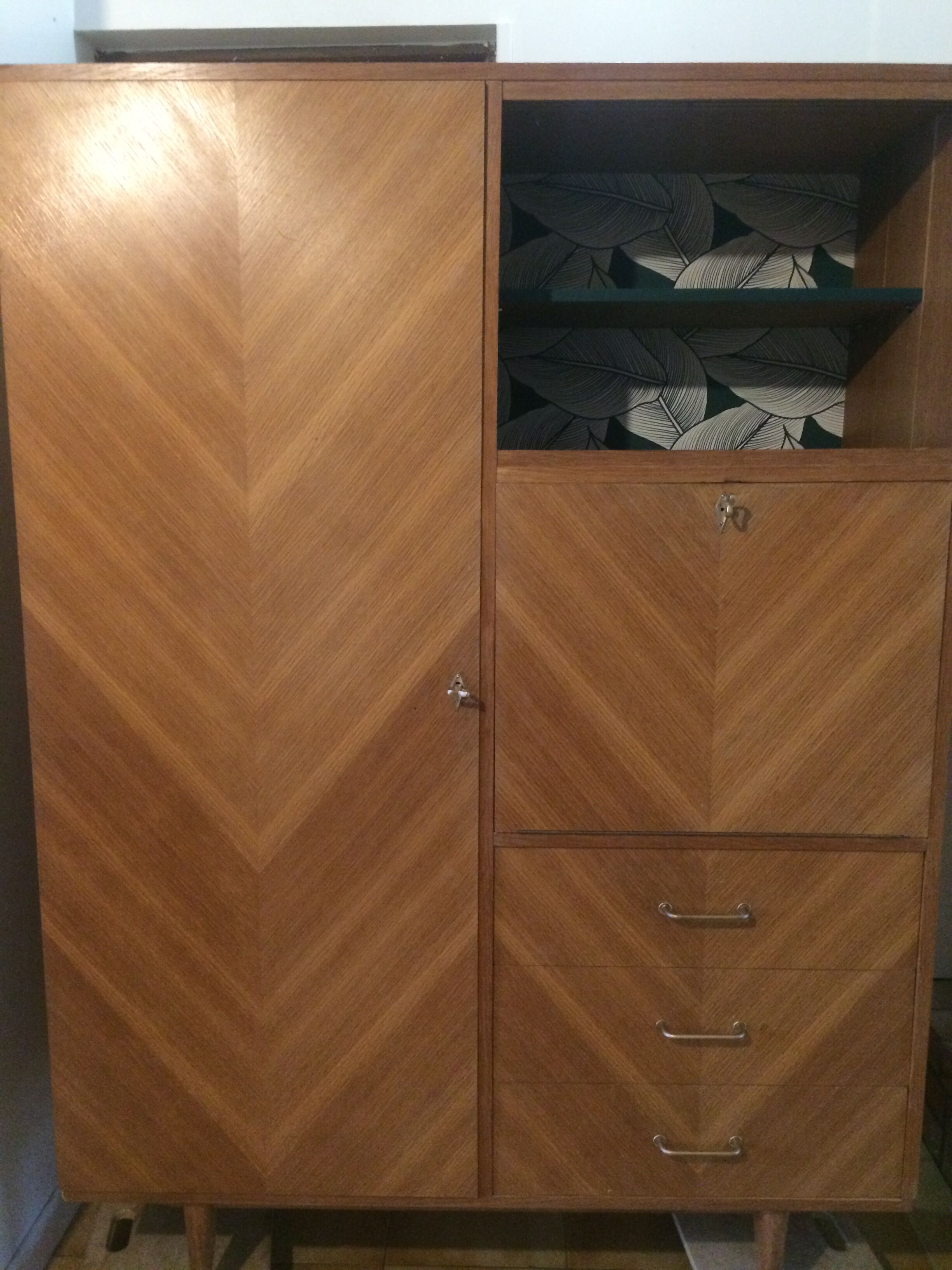 Secrétaire armoire bois en chevrons