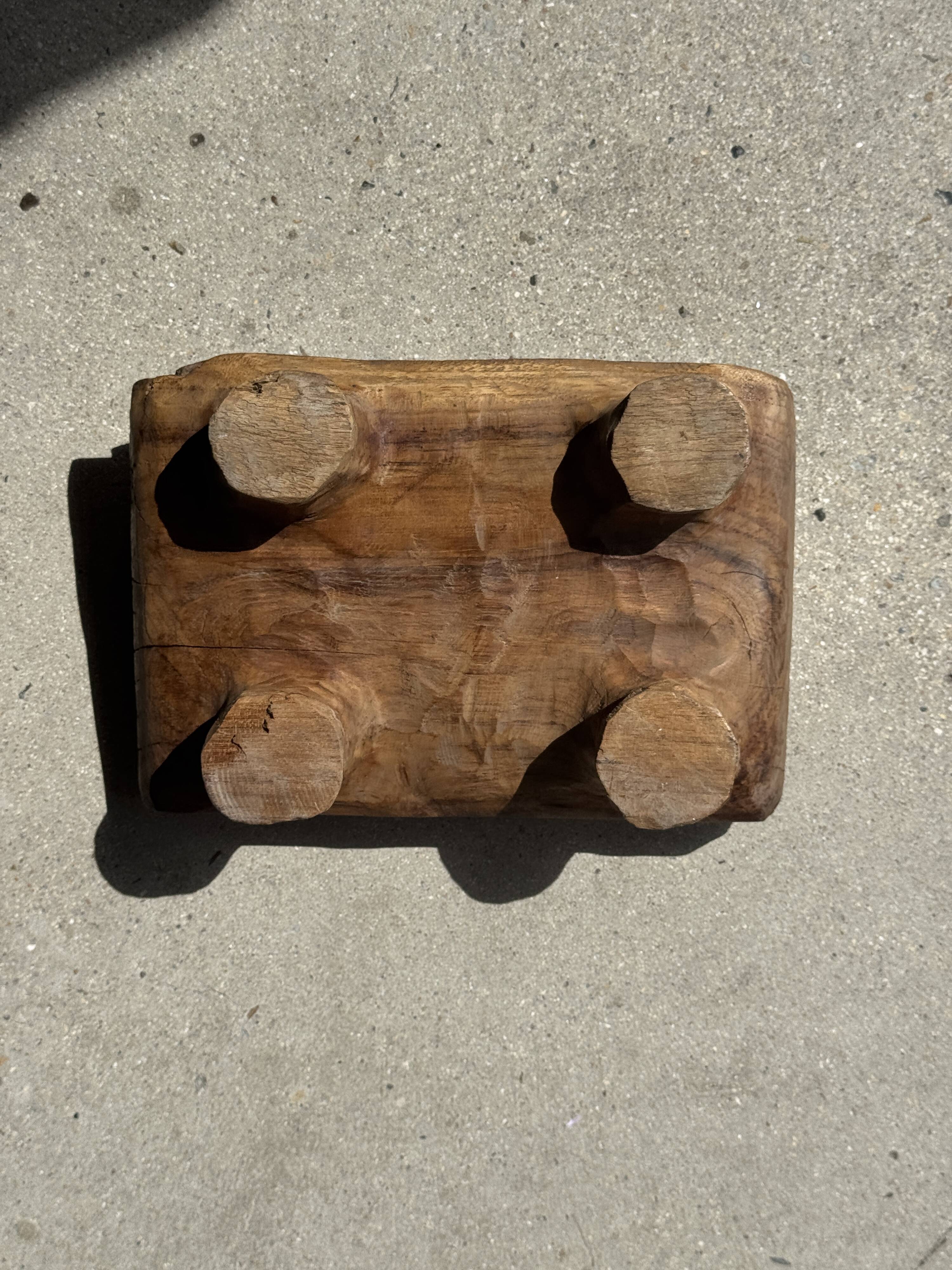 Small stool, footrest in organic blond teak monoxyle wabi-sabi L31
