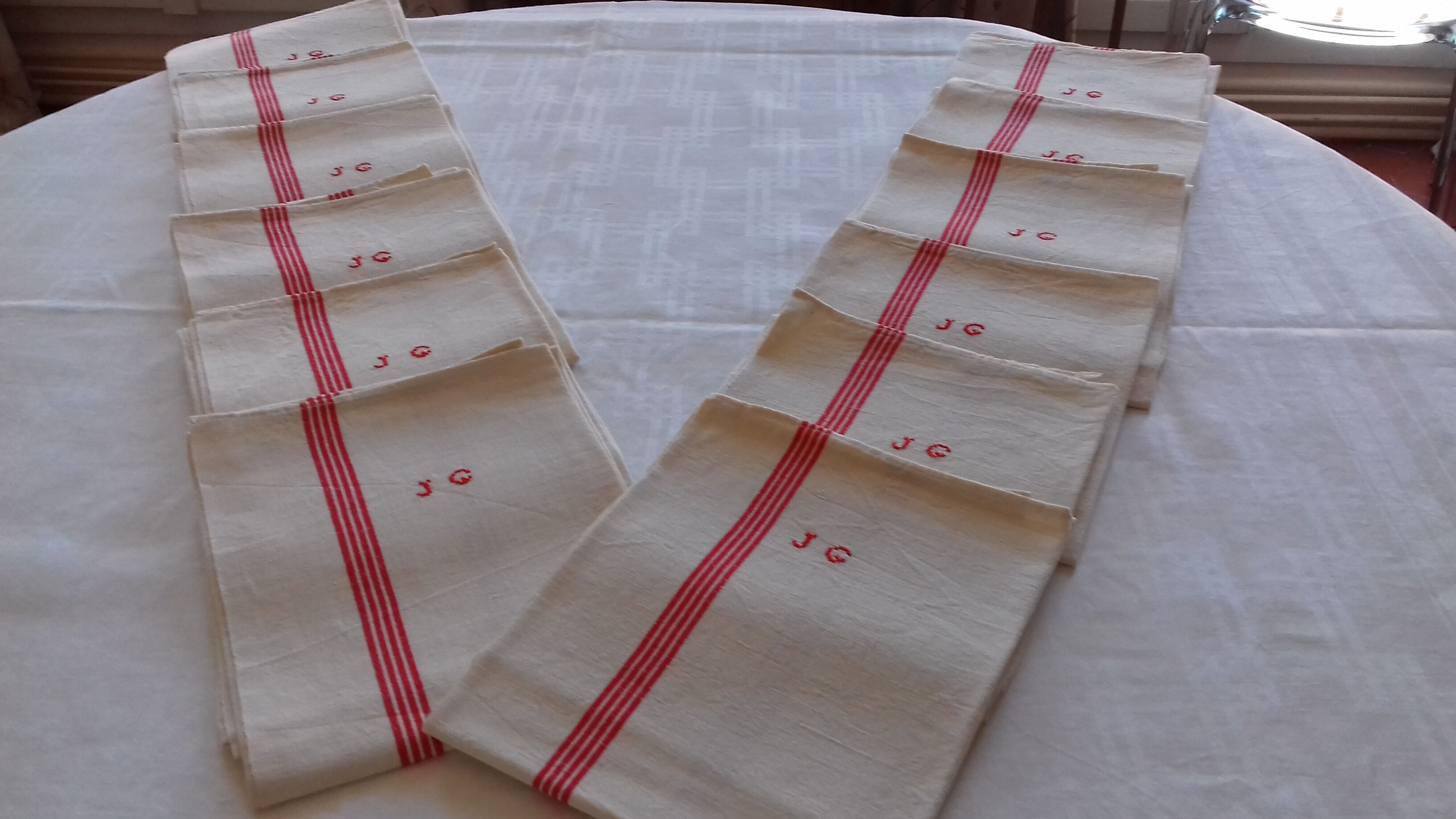 Set of 12 old tea towels