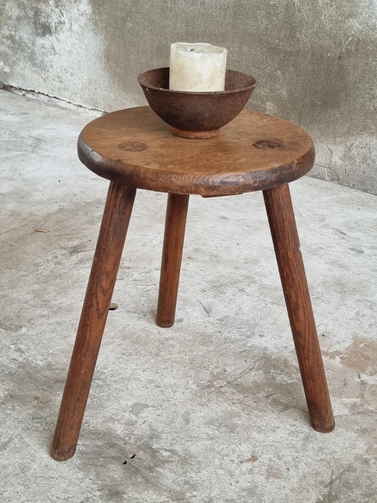 Vintage stool side table oak wood