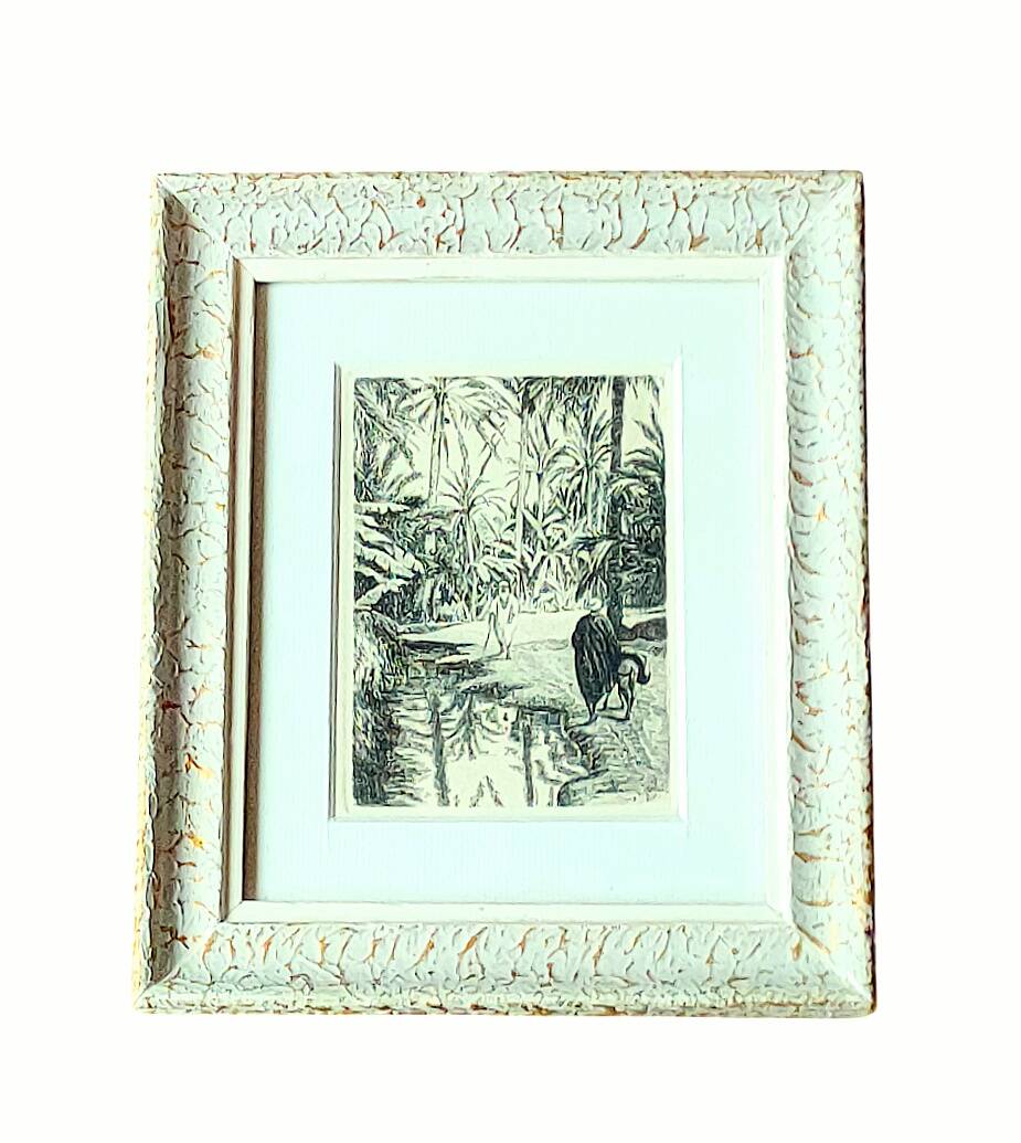 Painting signed frey? – etching – orientalist, oasis – period 1930