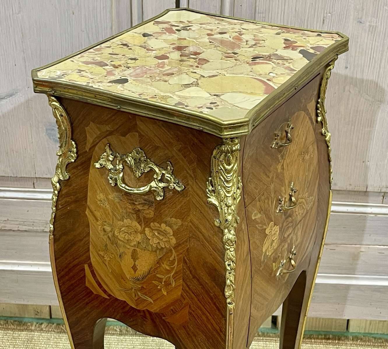 Louis XV style bedside table in rosewood and oak from the 70s with marble top