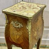 Louis XV style bedside table in rosewood and oak from the 70s with marble top