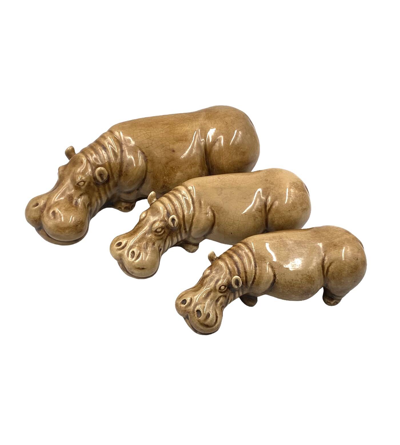 Mid-century Set of 3 ceramic hippos, Zaccagnini Italy 1950s