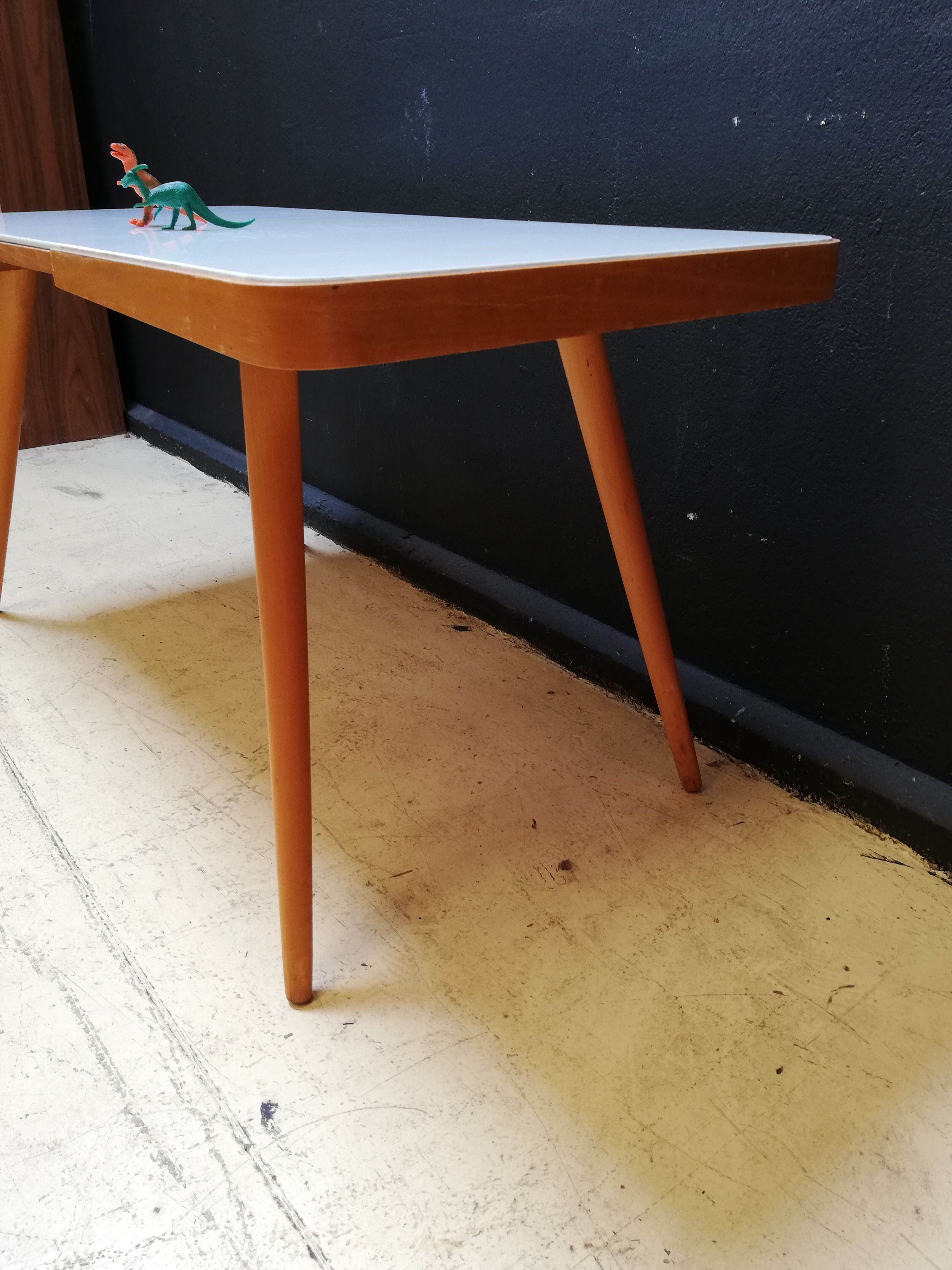 Wooden coffee table, children's desk glass top, interier praha, 1960, Czechoslovakia