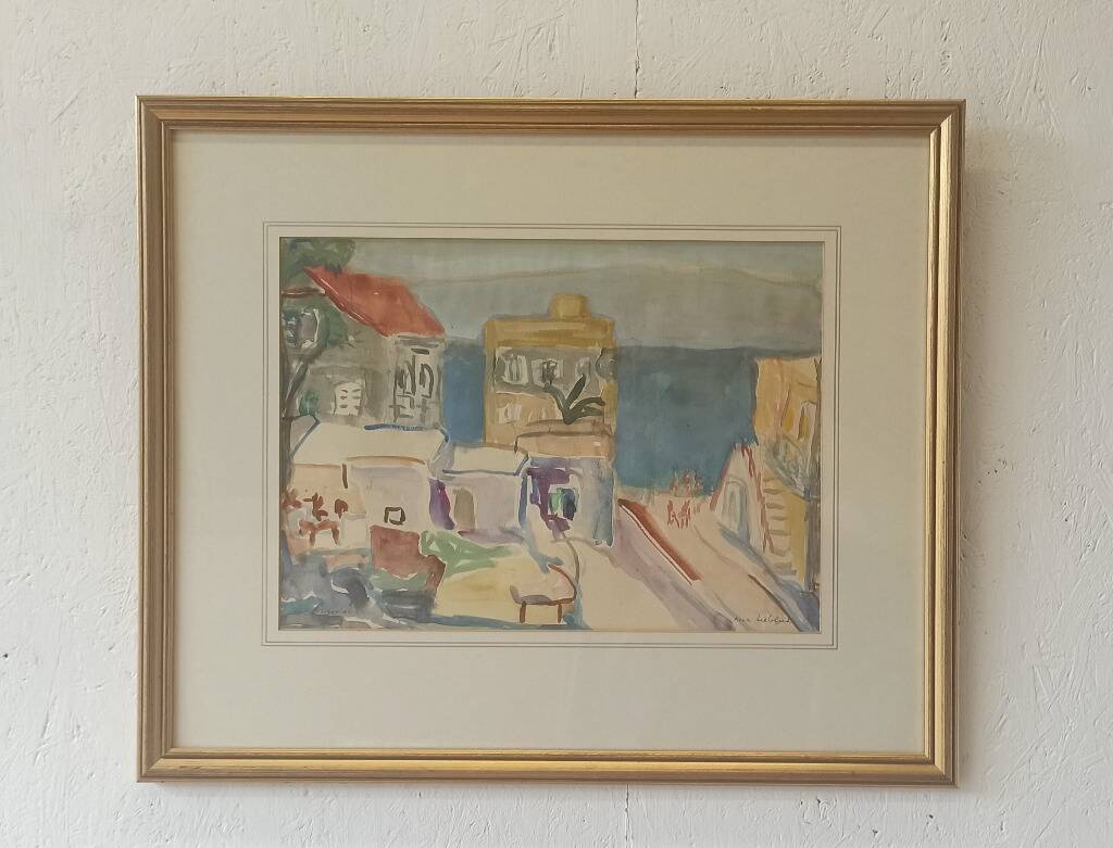 Watercolor "Tiberias" by Anna Weingrün-Lieblich (1904-1994).