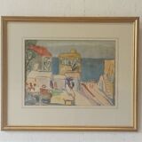 Aquarelle "Tibériade" d'Anna Weingrün-Lieblich (1904-1994).